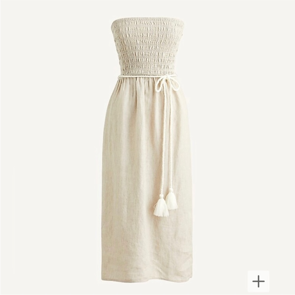 J Crew Strapless Smocked Linen Dress Tan Size XL $168